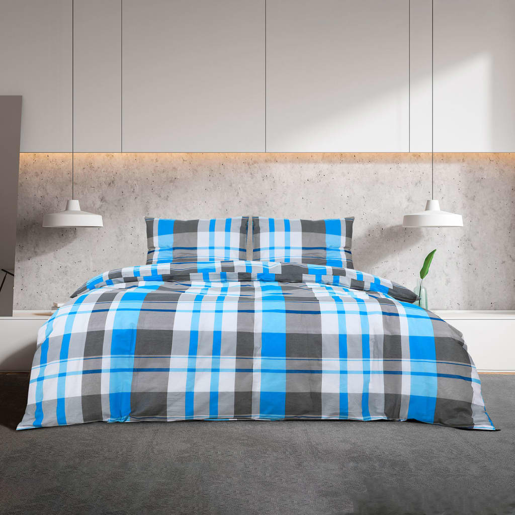 Set Copripiumino Blu e Grigio 200x200 cm in Cotone | homemem39