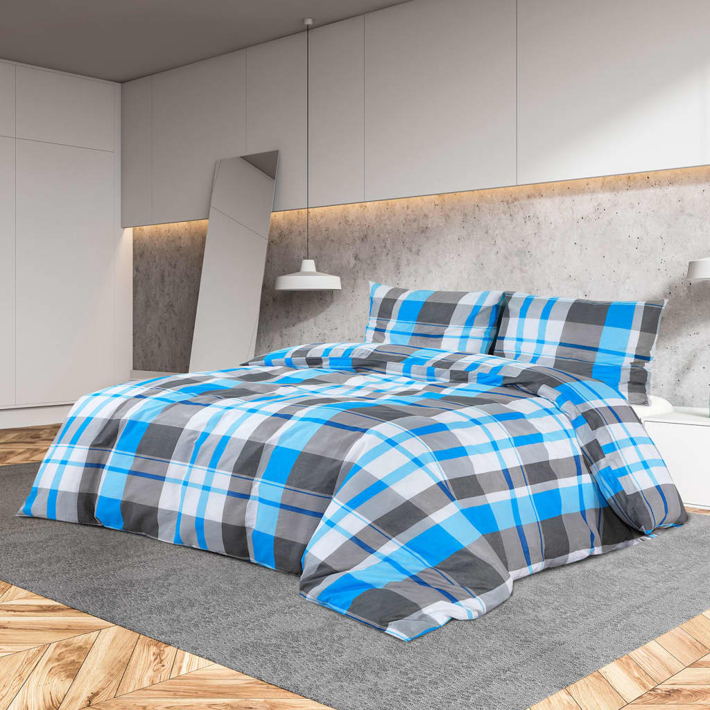 Set Copripiumino Blu e Grigio 200x200 cm in Cotone | homemem39