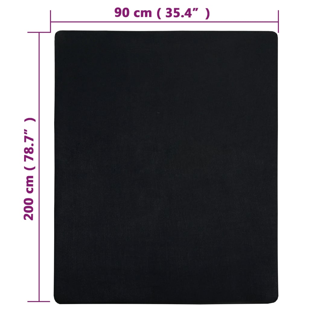 Lenzuola con Angoli Jersey 2pz Nero 90x200 cm Cotone