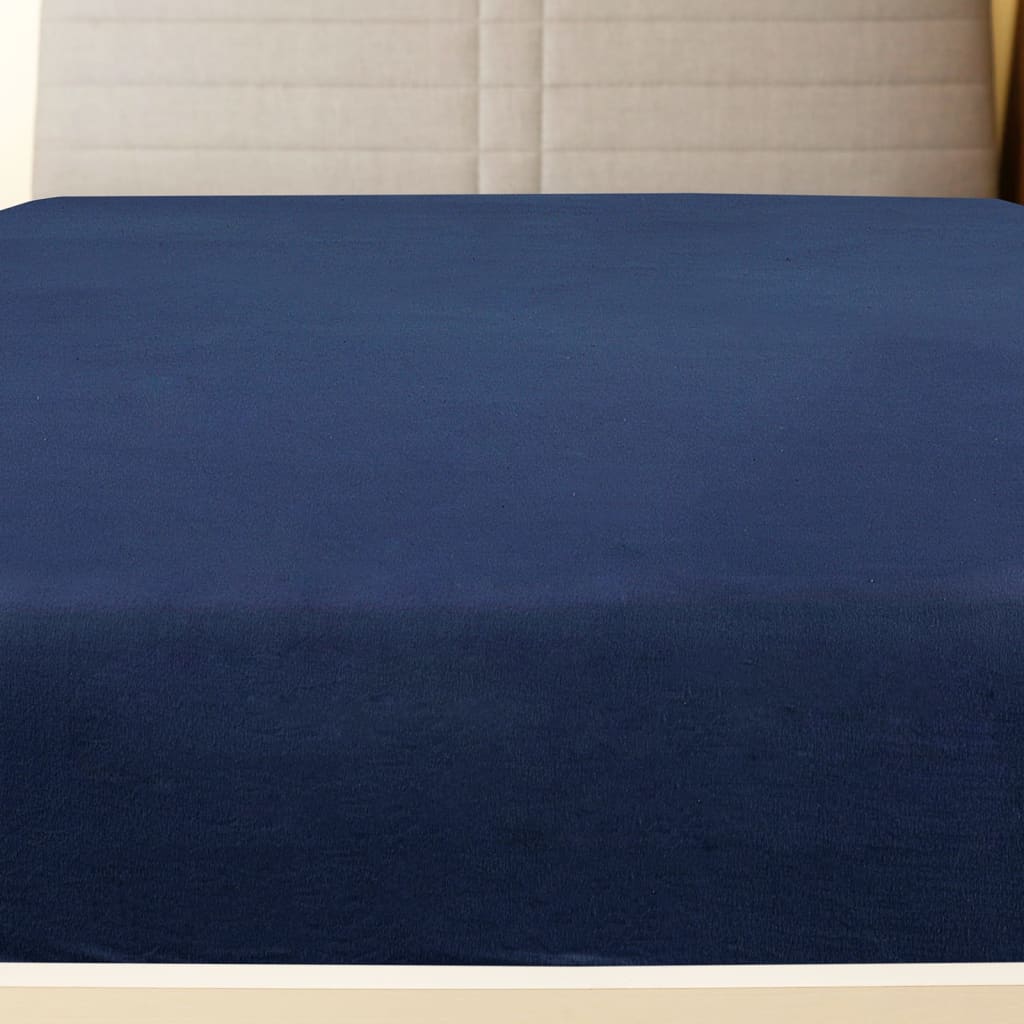 Jersey Fitted Sheets 2pcs Navy Blue 140x200 cm Cotton