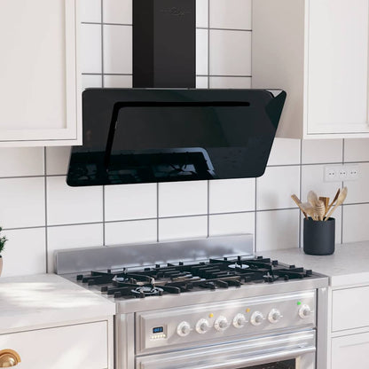 Cappa a Parete 90 cm in Acciaio Inox e Vetro Temperato Nero - homemem39