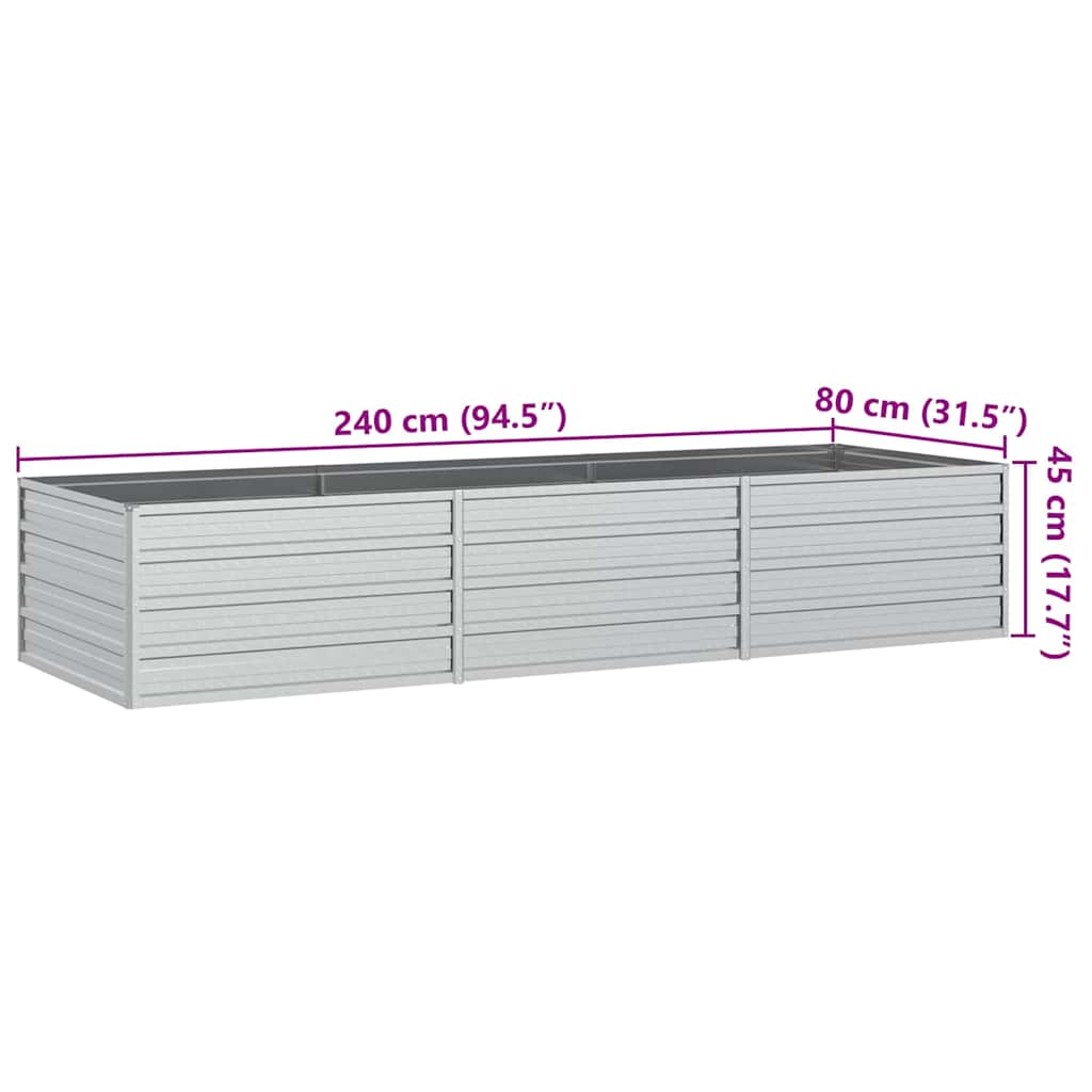 Letto Rialzato Giardino 240x80x45 cm in Acciaio Zincato Argento