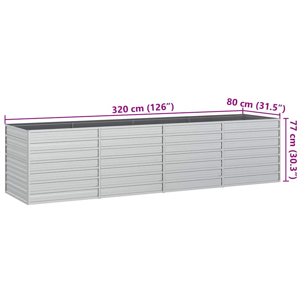 Letto Rialzato Giardino 320x80x77 cm in Acciaio Zincato Argento - homemem39