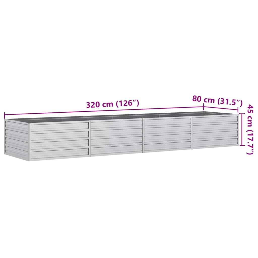 Letto Rialzato Giardino 320x80x45 cm in Acciaio Zincato Argento