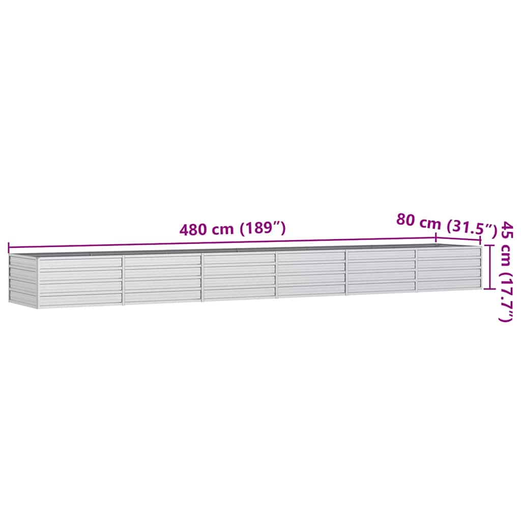 Letto Rialzato Giardino 480x80x77 cm in Acciaio Zincato Argento | homemem39