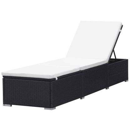 Lettino Prendisole con Cuscino Bianco Crema in Polyrattan Nero