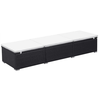 Lettino Prendisole con Cuscino Bianco Crema in Polyrattan Nero