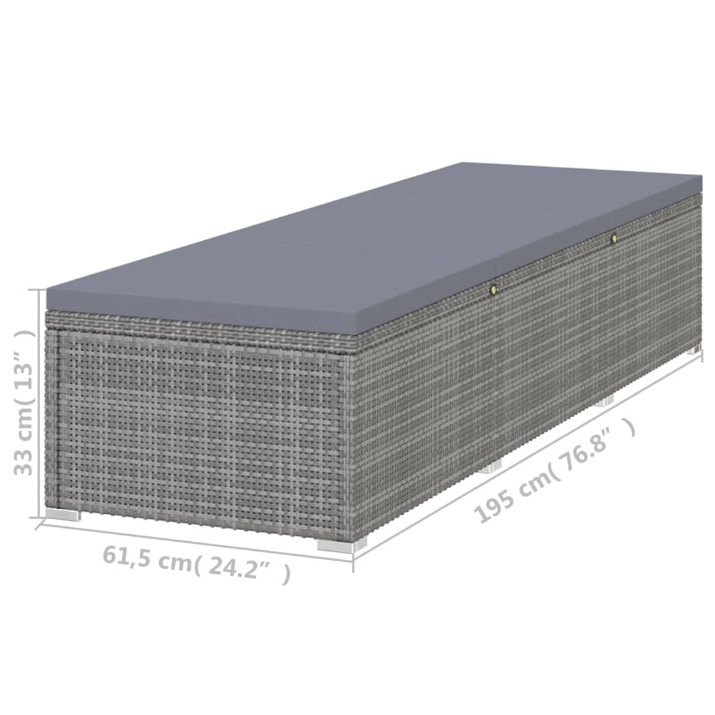 Lettino Prendisole con Cuscino Grigio Scuro Polyrattan Grigio