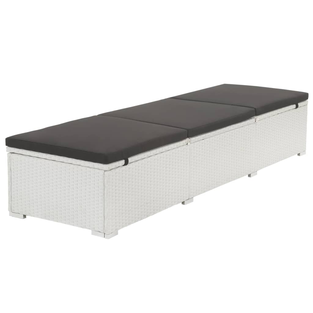 Lettino Prendisole con Cuscino Nero in Polyrattan Bianco