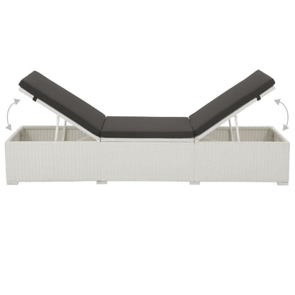 Lettino Prendisole con Cuscino Nero in Polyrattan Bianco