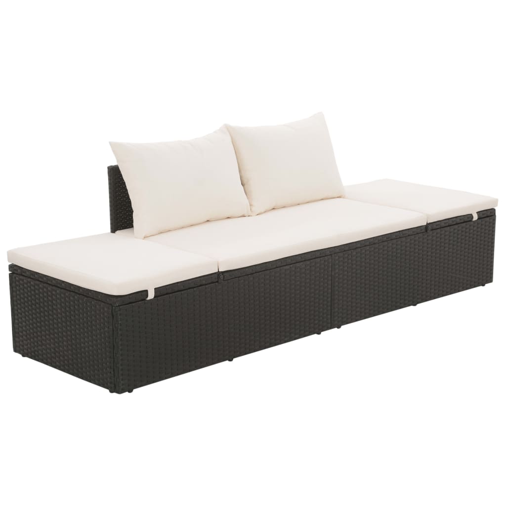 Lettino da Giardino con Cuscini in Polyrattan Nero