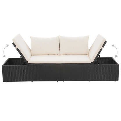 Lettino da Giardino con Cuscini in Polyrattan Nero