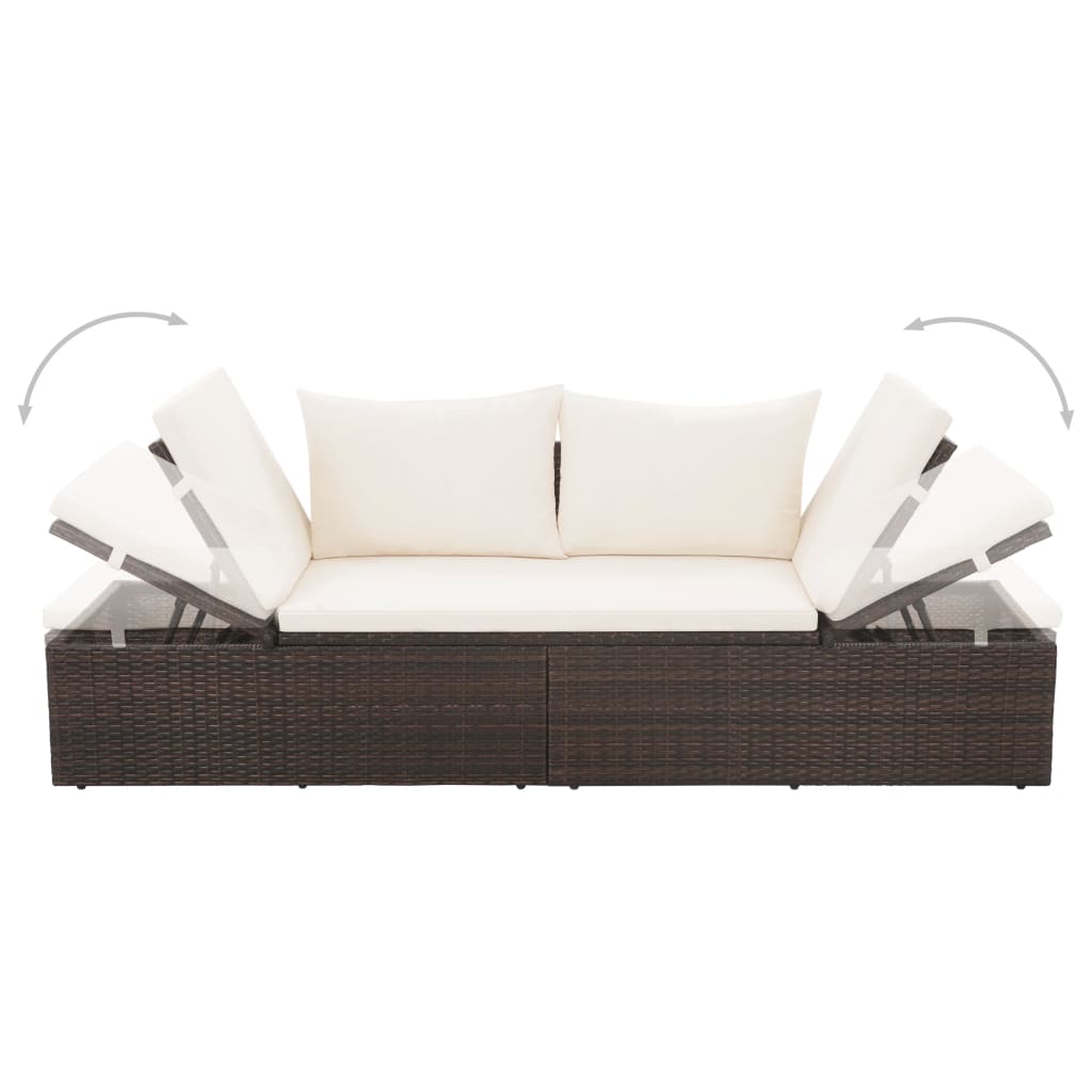 Garden Lounger with Brown Polyrattan Cushions