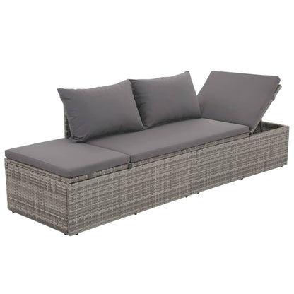 Garden Lounger with Gray Polyrattan Cushions