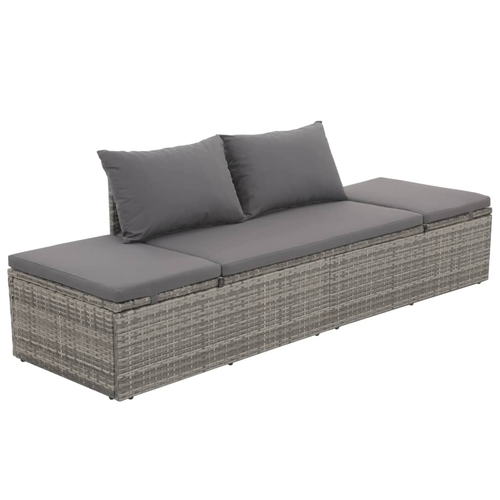 Garden Lounger with Gray Polyrattan Cushions