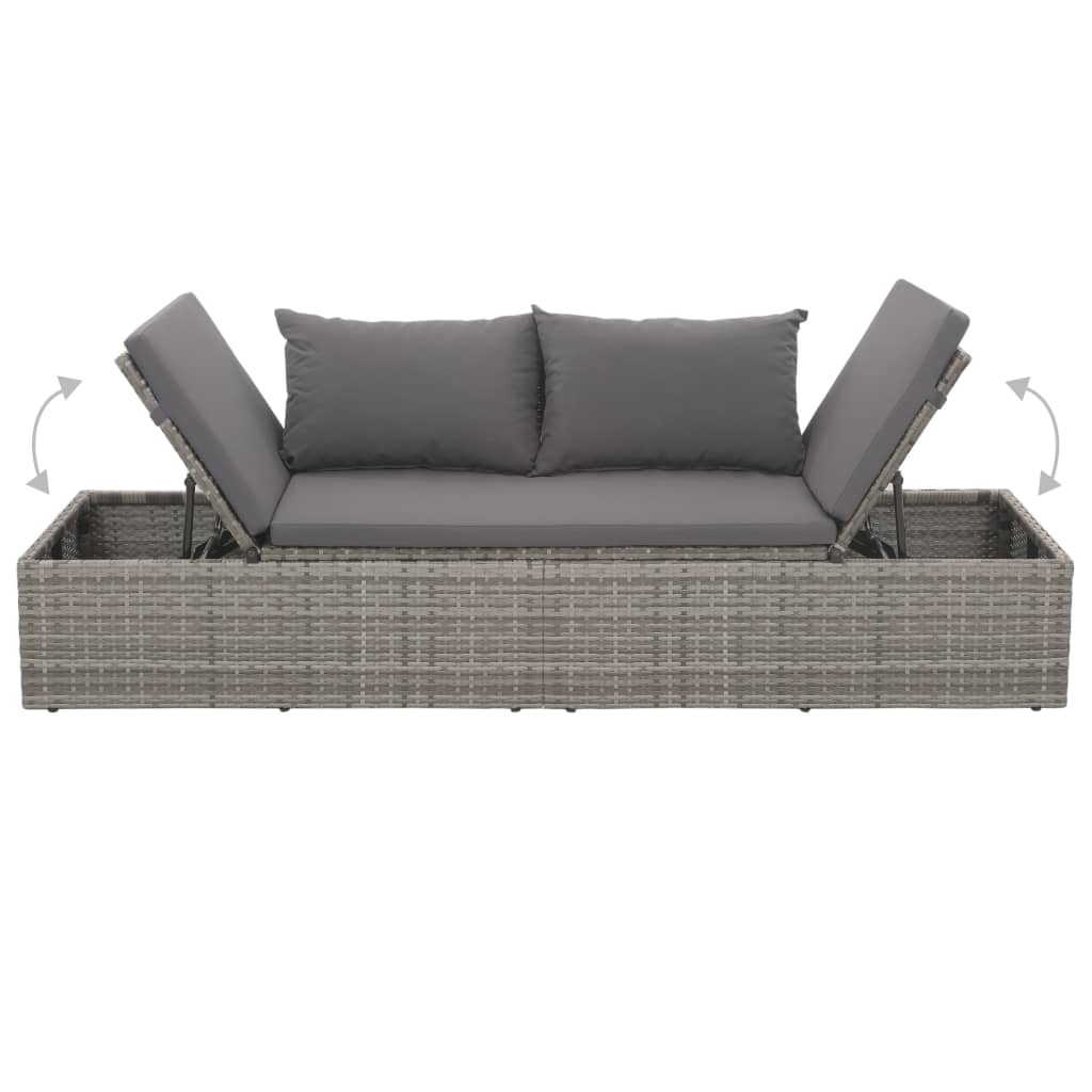 Lettino da Giardino con Cuscini in Polyrattan Grigio