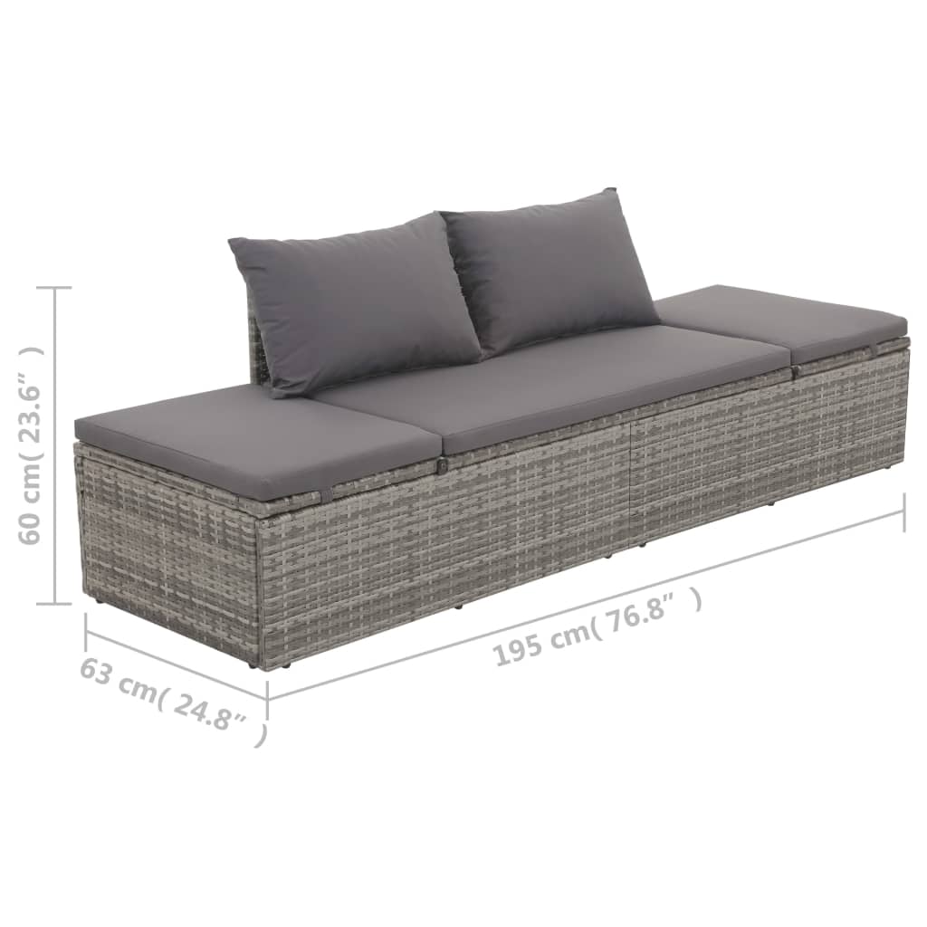 Garden Lounger with Gray Polyrattan Cushions