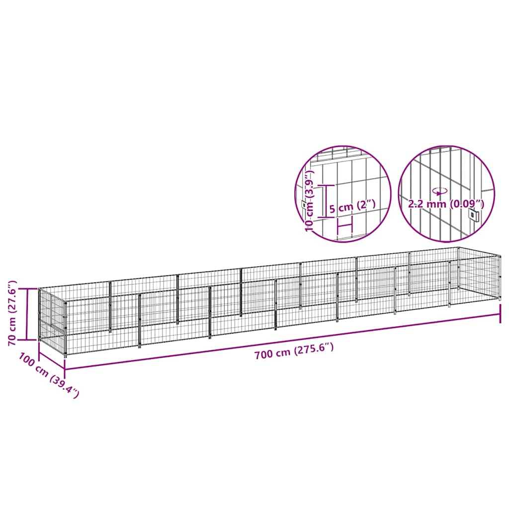 Gabbia per Cani Nera 7 m² in Acciaio | homemem39
