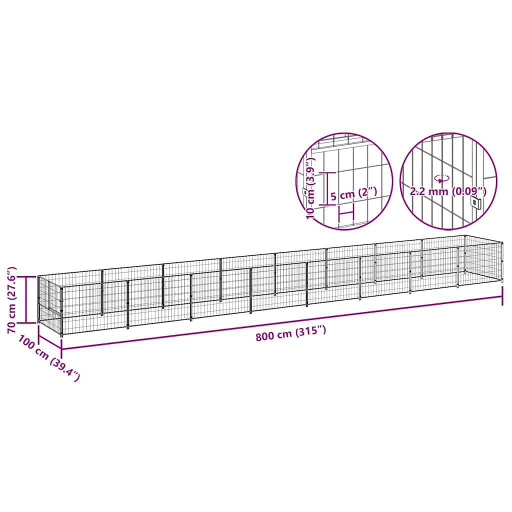 Gabbia per Cani Nera 8 m² in Acciaio | homemem39