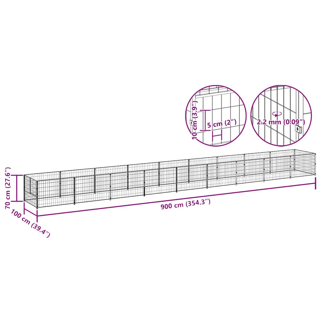 Gabbia per Cani Nera 9 m² in Acciaio | homemem39