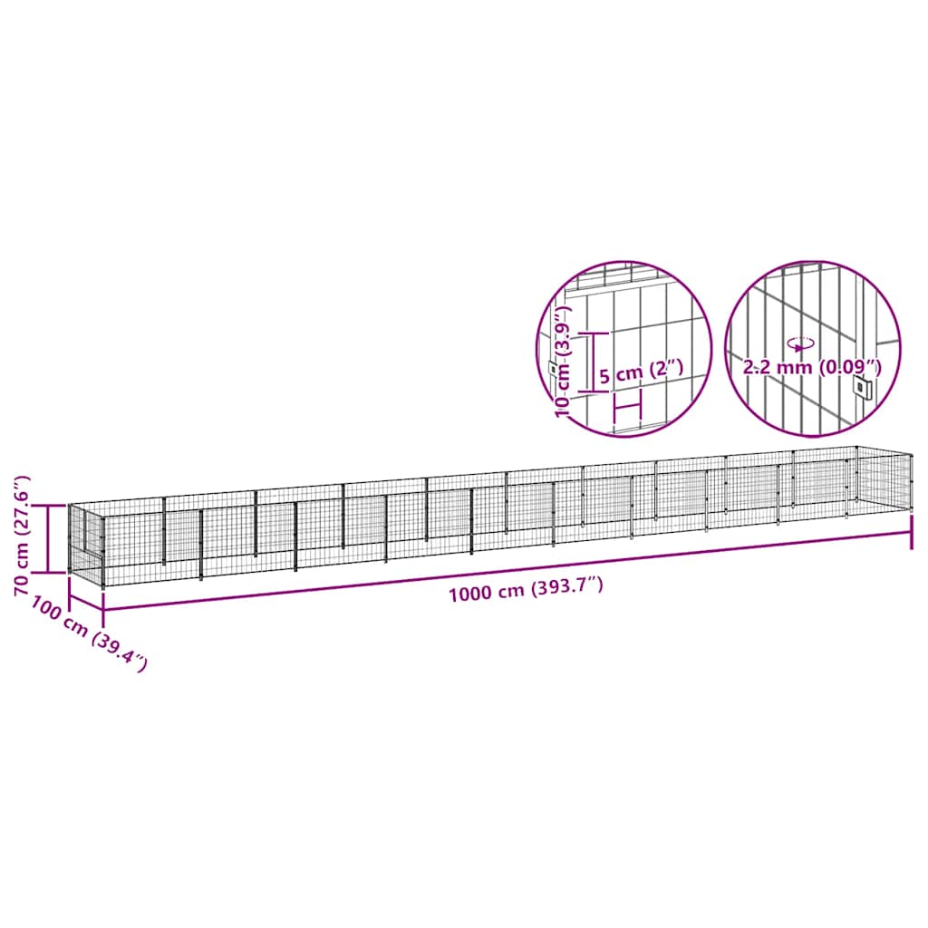 Gabbia per Cani Nera 10 m² in Acciaio | homemem39