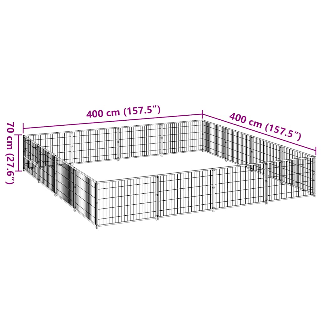 Gabbia per Cani Nera 16 m² in Acciaio | homemem39
