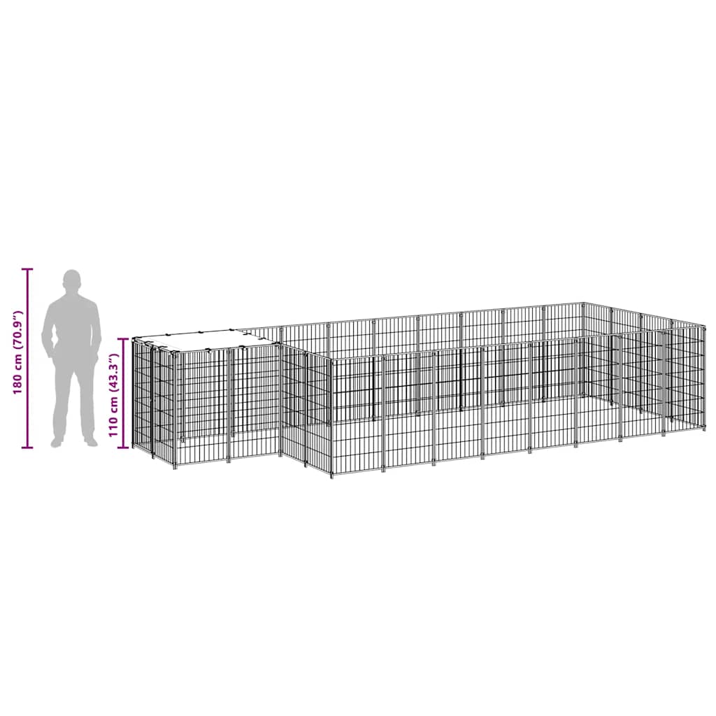 Gabbia per Cani Nera 10,89 m² in Acciaio | homemem39