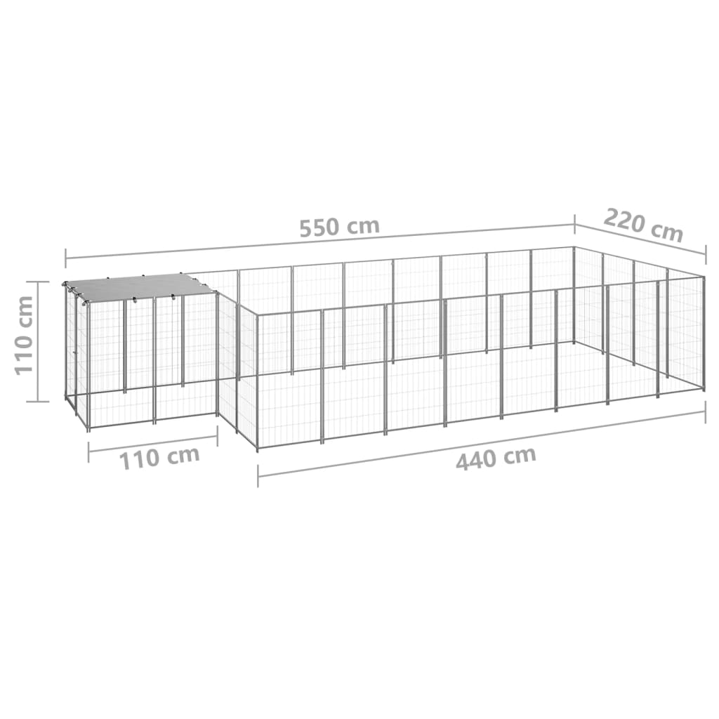 Gabbia per Cani Argento 10,89 m² in Acciaio | homemem39