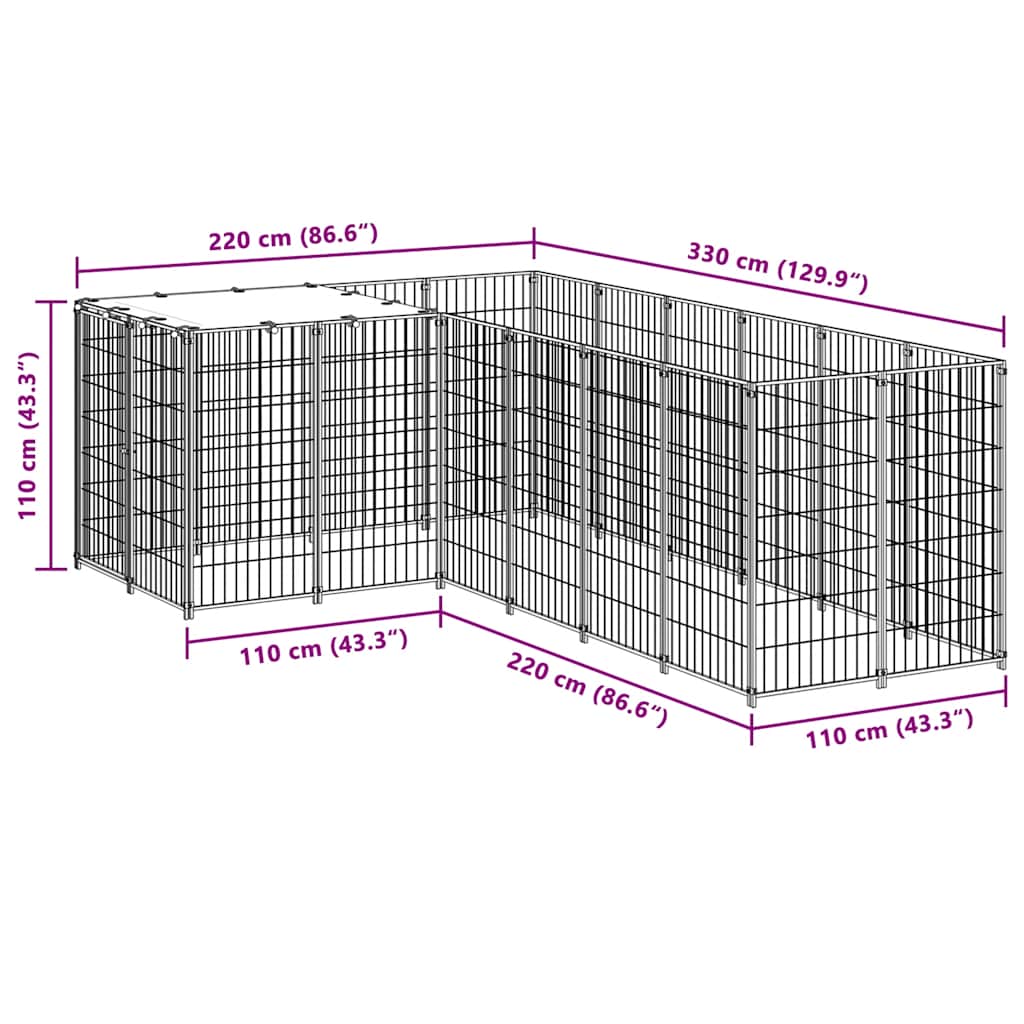 Gabbia per Cani Nera 4,84 m² in Acciaio | homemem39
