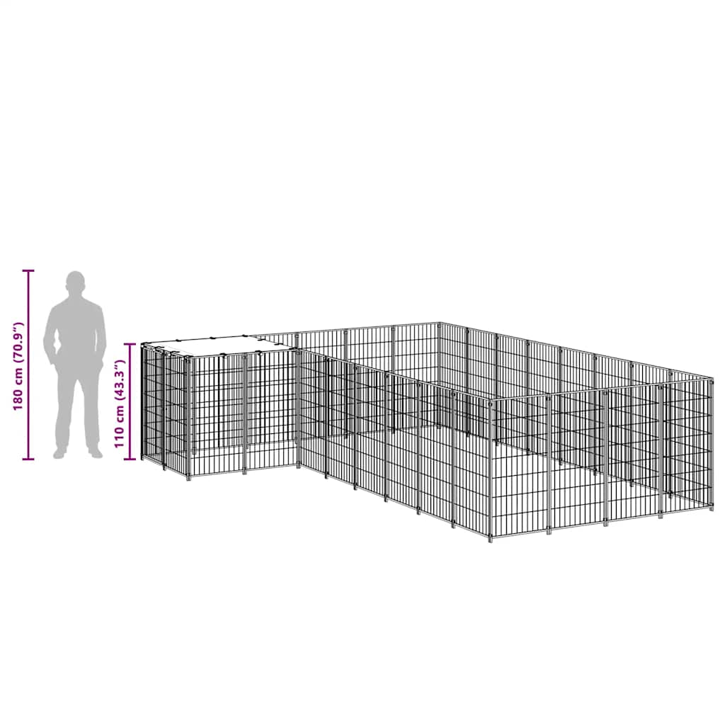 Gabbia per Cani Nera 10,89 m² in Acciaio | homemem39