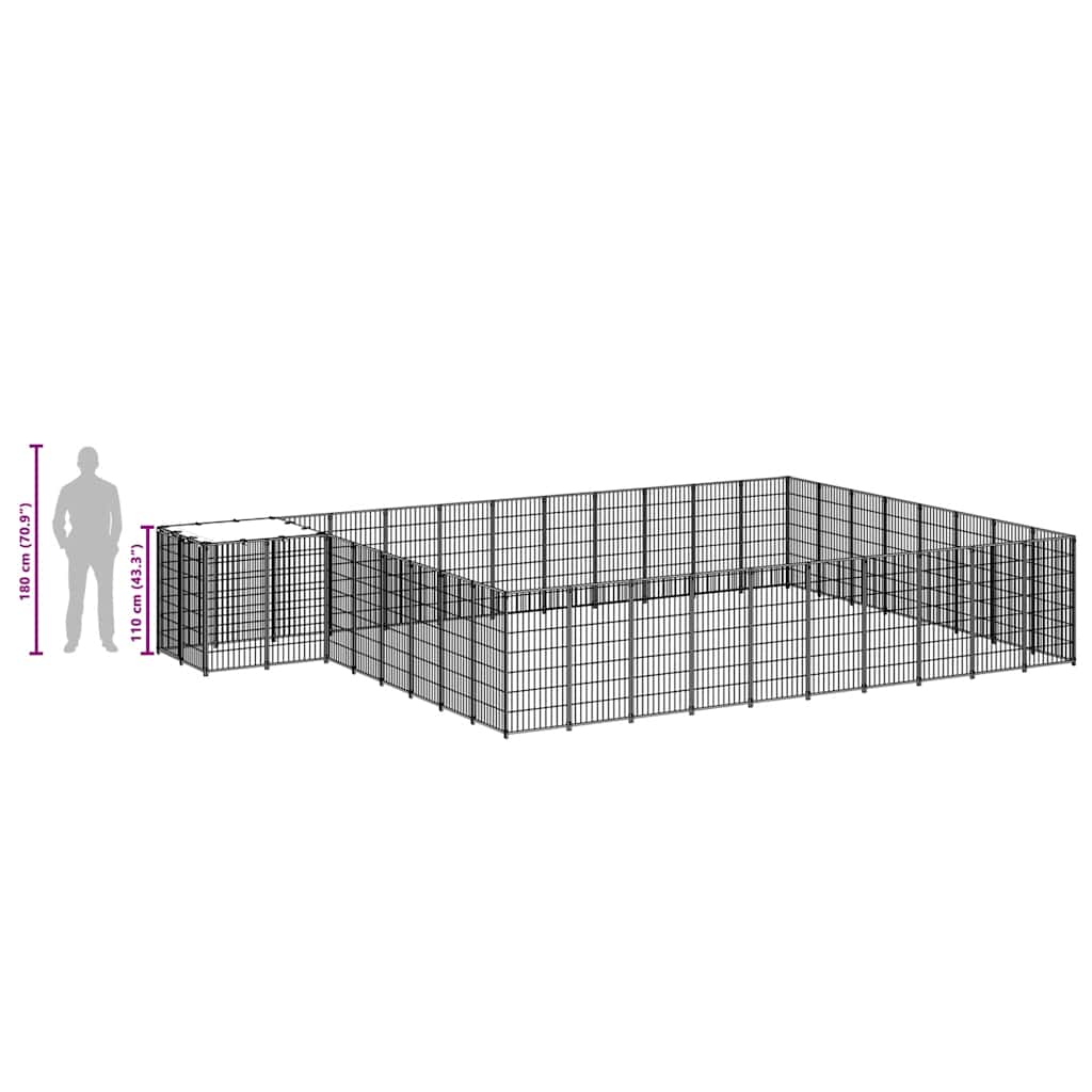 Gabbia per Cani Nera 25,41 m² in Acciaio