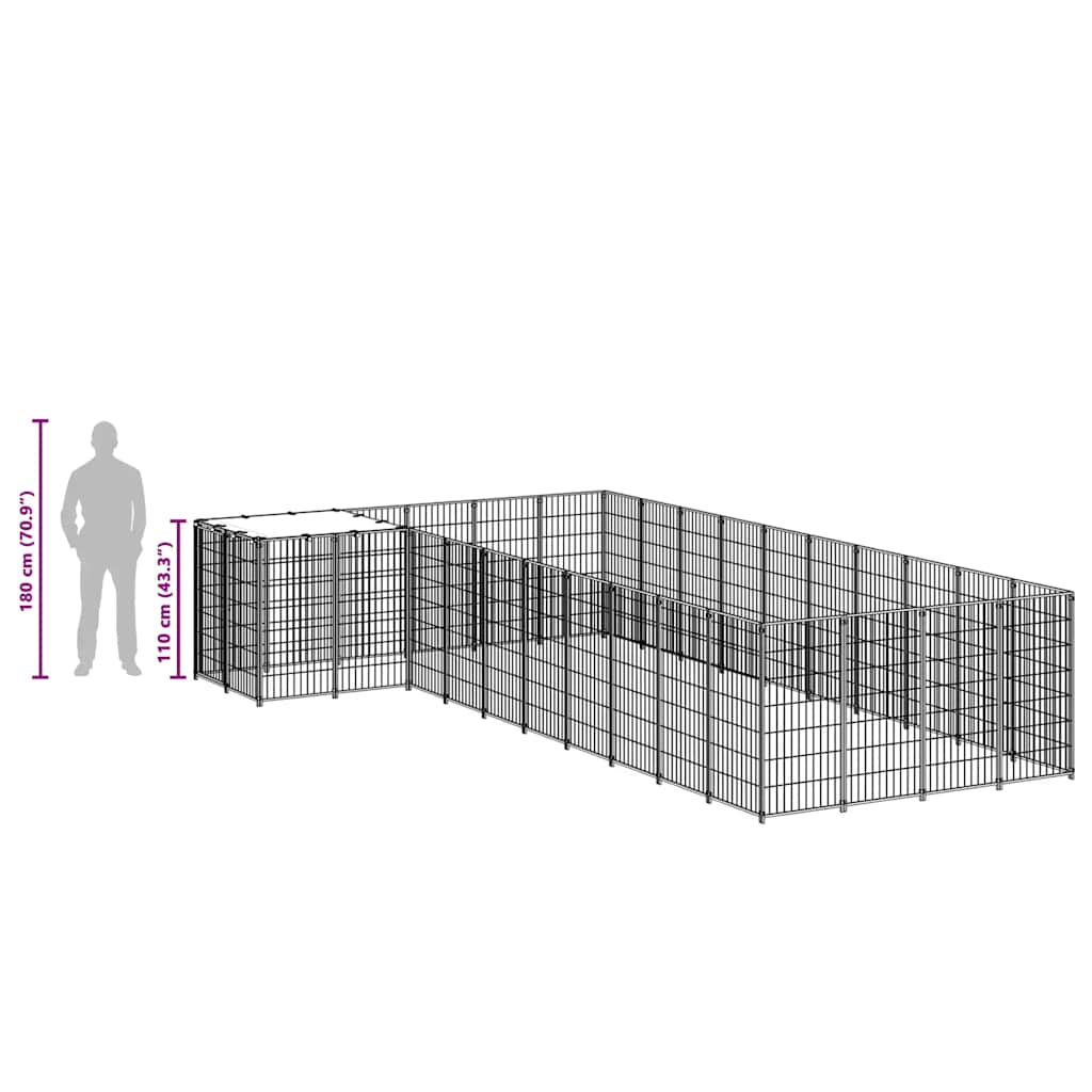 Gabbia per Cani Nera 13,31 m² in Acciaio