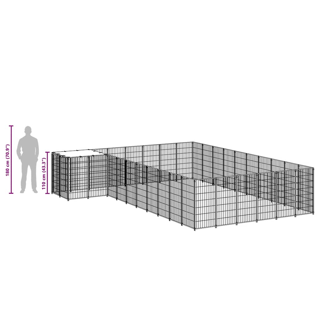Gabbia per Cani Nera 19,36 m² in Acciaio | homemem39