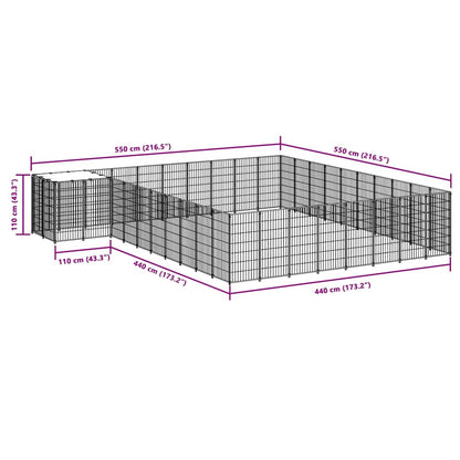 Gabbia per Cani Nera 25,41 m² in Acciaio