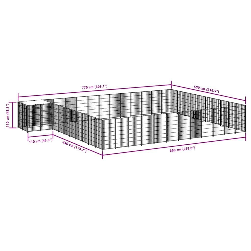 Gabbia per Cani Nera 37,51 m² in Acciaio | homemem39