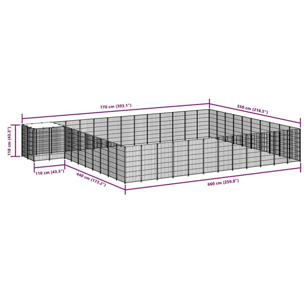 Gabbia per Cani Nera 37,51 m² in Acciaio