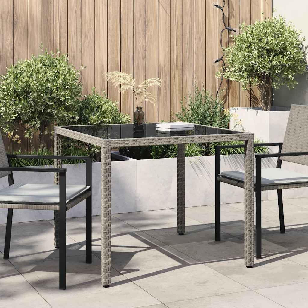 Tavolo Giardino 90x90x75 cm Vetro Temperato e Polyrattan Grigio - homemem39