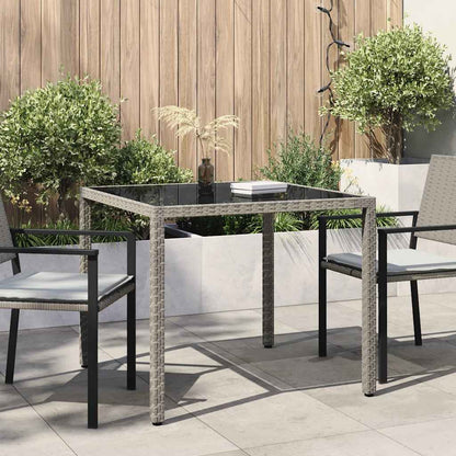 Tavolo Giardino 90x90x75 cm Vetro Temperato e Polyrattan Grigio - homemem39