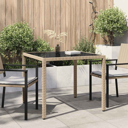 Tavolo Giardino 90x90x75 cm Vetro Temperato e Polyrattan Beige - homemem39