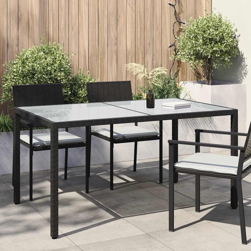 Tavolo Giardino 150x90x75 cm Vetro Temperato e Polyrattan Nero - homemem39