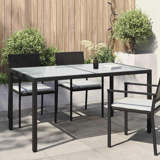 Tavolo Giardino 150x90x75 cm Vetro Temperato e Polyrattan Nero - homemem39