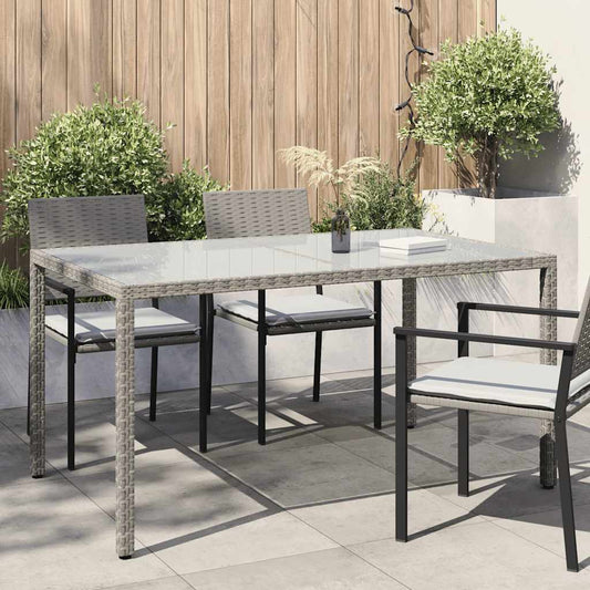 Tavolo Giardino 150x90x75cm Vetro Temperato e Polyrattan Grigio - homemem39