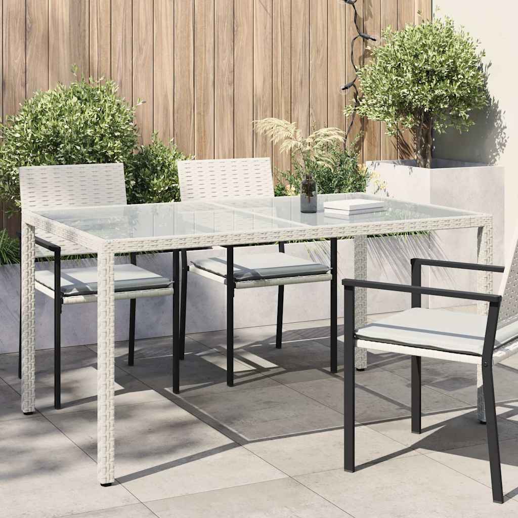 Tavolo Giardino 150x90x75cm Vetro Temperato Polyrattan Bianco - homemem39