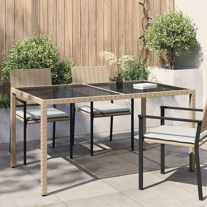 Tavolo Giardino 150x90x75cm Vetro Temperato Polyrattan Beige - homemem39