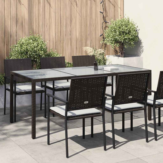 Tavolo Giardino Marrone 190x90x75cm Vetro Temperato Polyrattan - homemem39