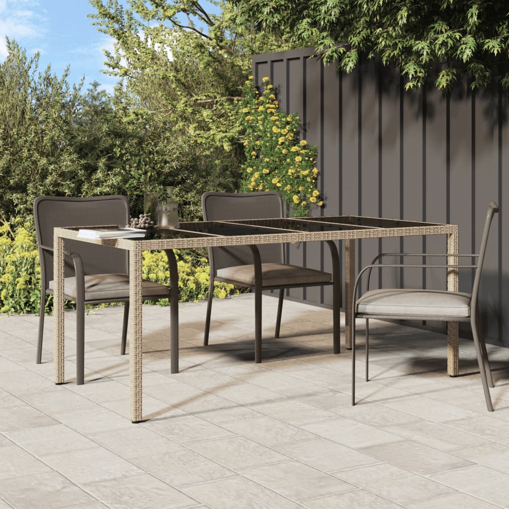 Tavolo Giardino Beige 190x90x75 cm Vetro Temperato Polyrattan - homemem39