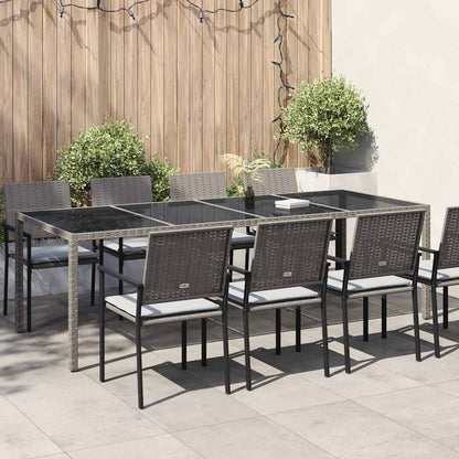 Tavolo Giardino Grigio 250x100x75cm Vetro Temperato Polyrattan | homemem39