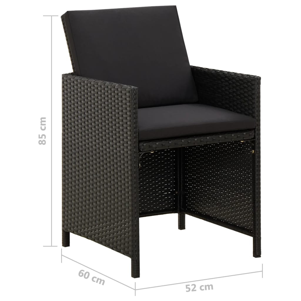 Sedie da Giardino con Cuscini 2 pz in Polyrattan Nere | homemem39