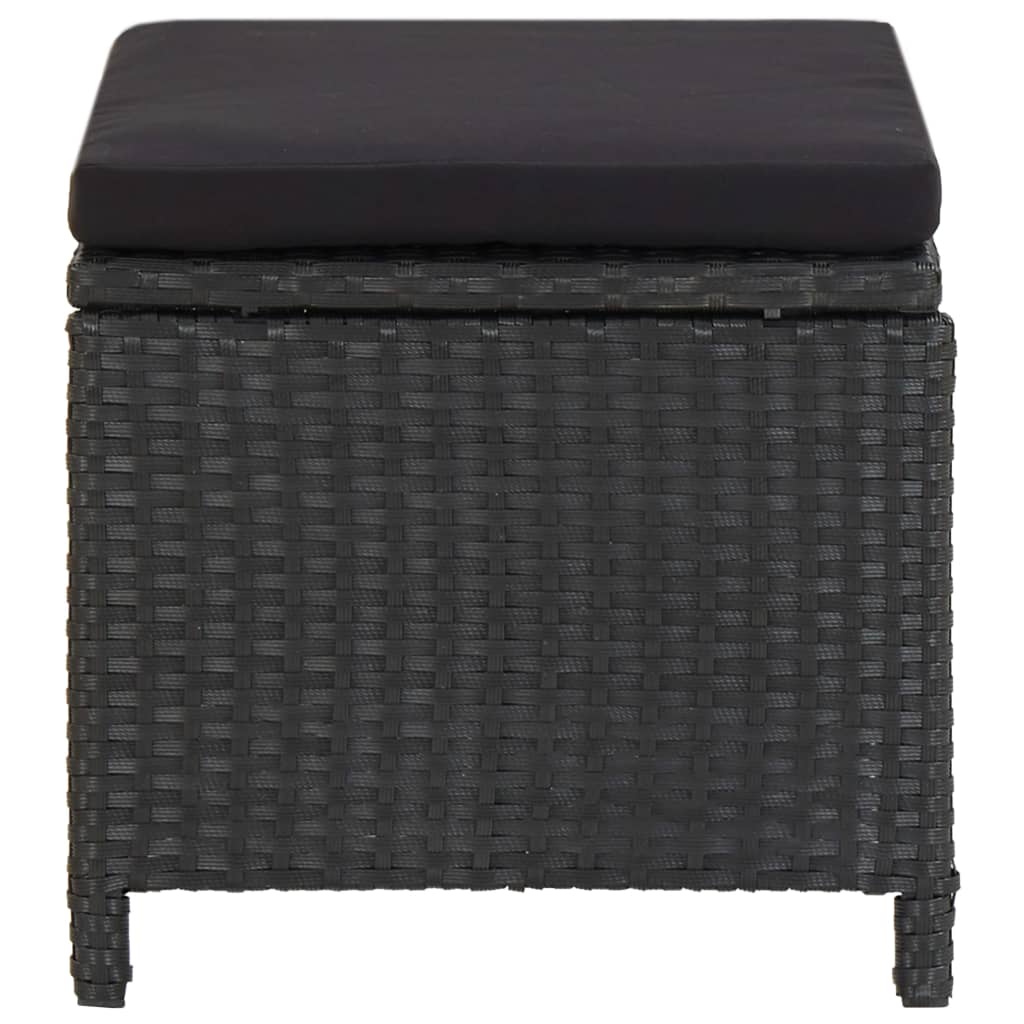 Sgabelli da Giardino 2 pz con Cuscini in Polyrattan Nero