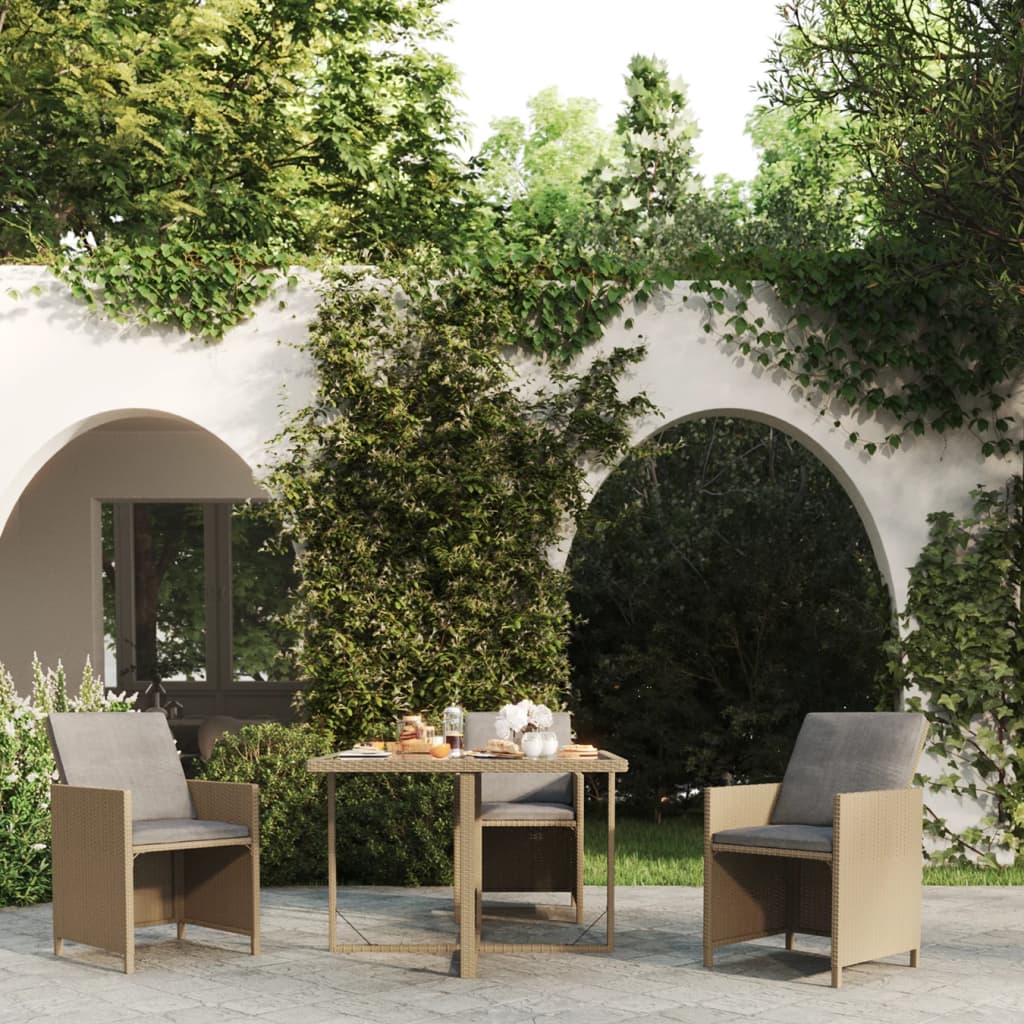 Tavolo da Giardino Beige 109x107x74 cm in Polyrattan e Vetro - homemem39